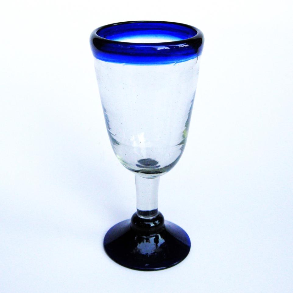Wholesale MEXICAN GLASSWARE / Cobalt Blue Rim 8 oz Tapered Wine Goblets  / Adorn your dinner table setting with these elegant wine goblets. A cobalt blue accent at the top complements the design.